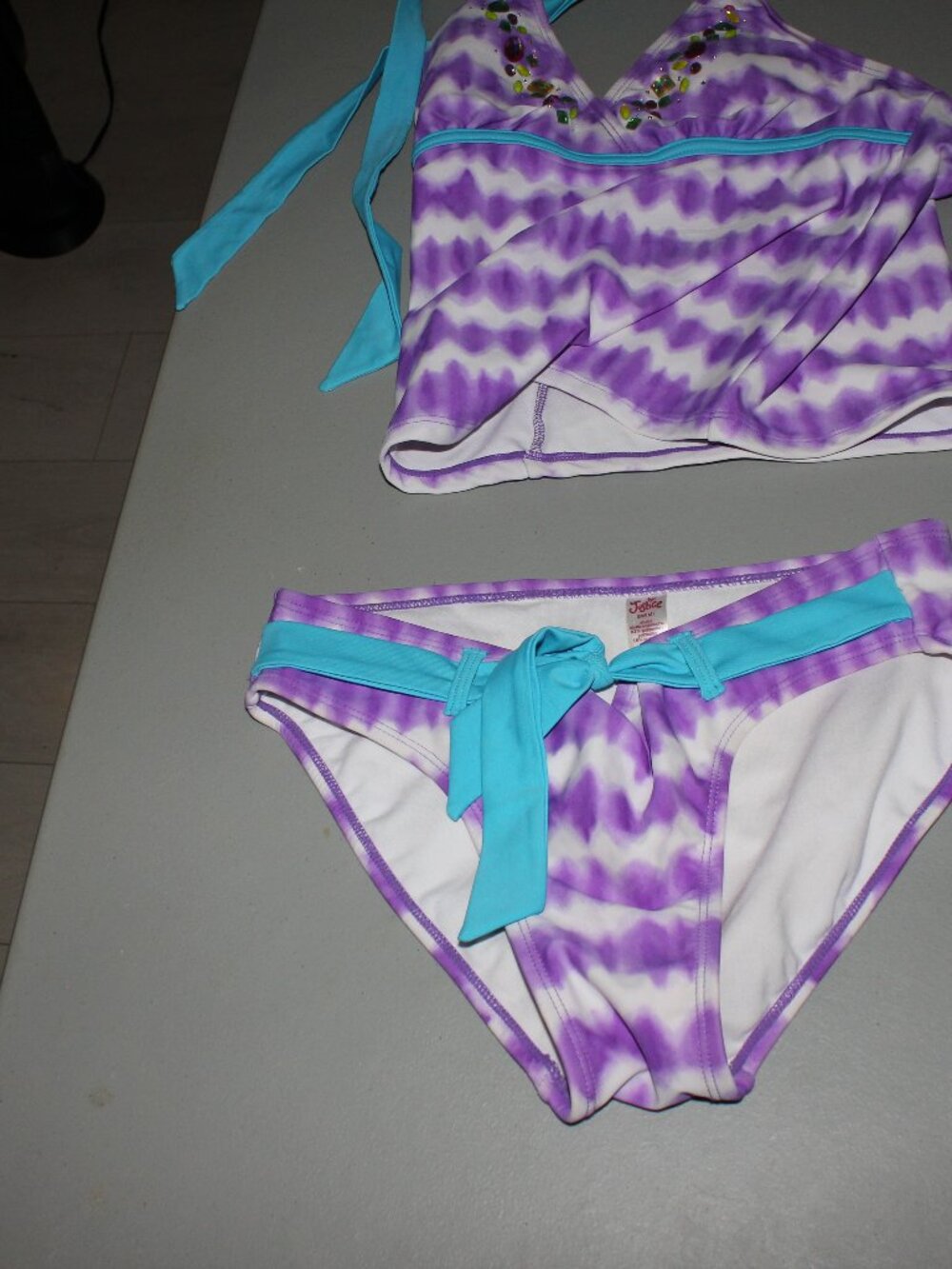 Purple & White 2 Pcs Justice Tankini Swimsuit Size 12 1/2